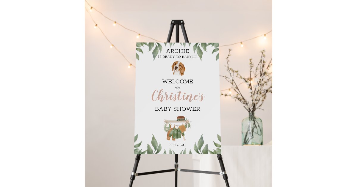 Beagle Greenery Baby Shower Welcome Sign | Zazzle