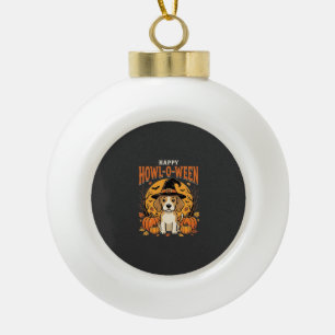 Beagle Halloween Howl-O-Ween Dog Pumpkin Design_1 Ceramic Ball Christmas Ornament