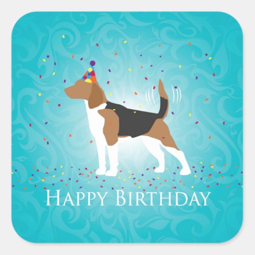 Beagle Happy Birthday Design Square Sticker