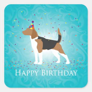 Beagle Happy Birthday Design Square Sticker
