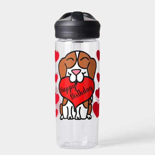 Beagle Happy Birthday Dog Lover Water Bottle (Front)