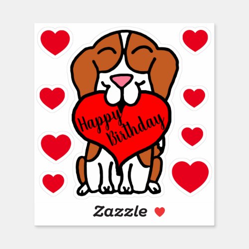 Beagle Happy Birthday Hearts Sticker