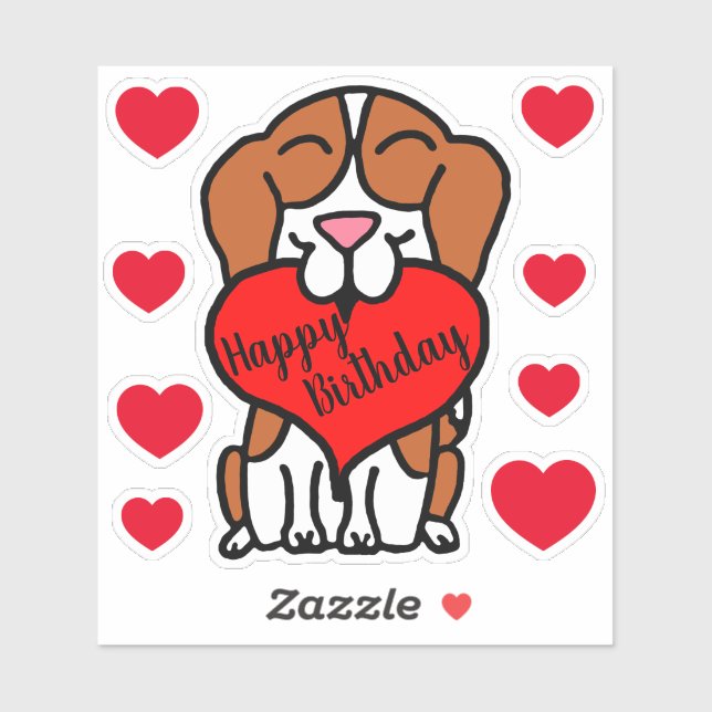 Beagle Happy Birthday Hearts Sticker (Sheet)