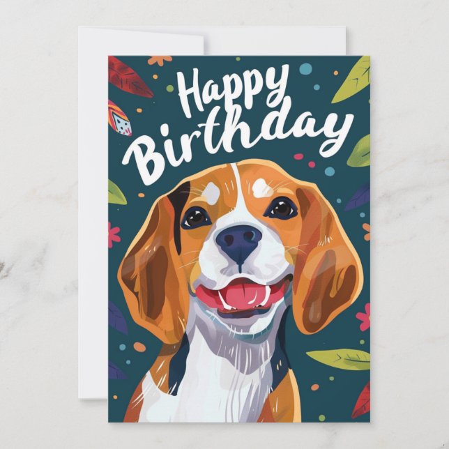 Beagle Happy Birthday  Holiday Card (Front)