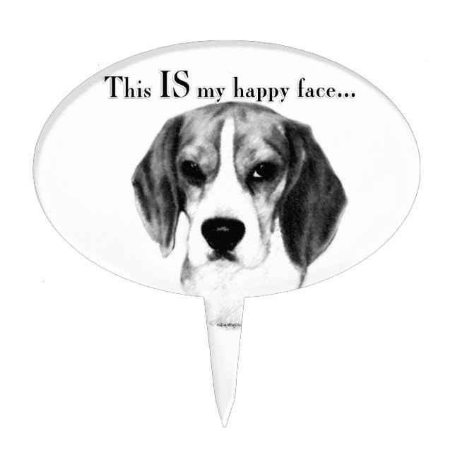 Beagle Happy Face; Happy Beagle; Grumpy Beagle Cake Topper (Front)