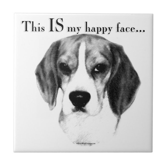 Beagle Happy Face; Happy Beagle; Grumpy Beagle Ceramic Tile (Front)