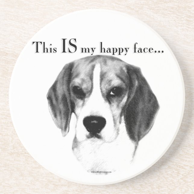 Beagle Happy Face; Happy Beagle; Grumpy Beagle Drink Coaster (Front)