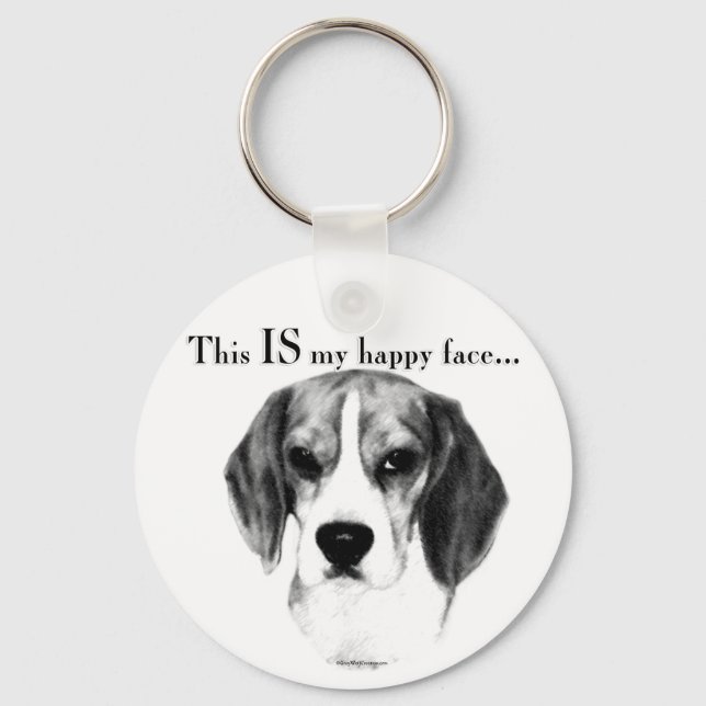Beagle Happy Face; Happy Beagle; Grumpy Beagle Keychain (Front)