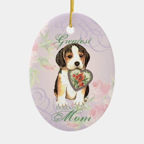 Beagle Heart Mom Ceramic Ornament