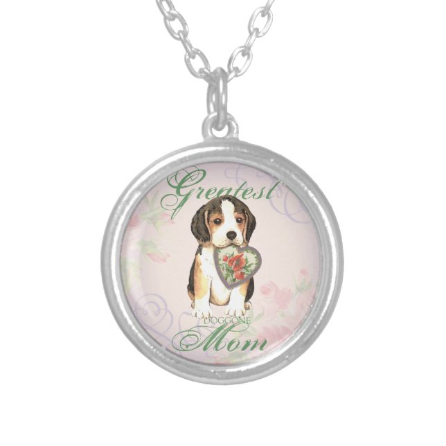 Beagle Heart Mom Silver Plated Necklace (Front)