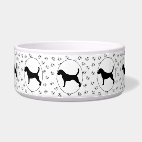 Beagle Hearts and Pawprints Black and White Bowl