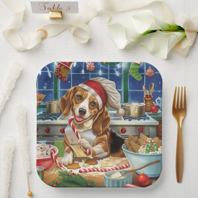 Beagle Holiday Baking: Festive Christmas Paper Plates (Wedding)