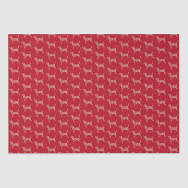 Beagle Hound Dog Christmas Silhouette Red Tissue Paper (Front)