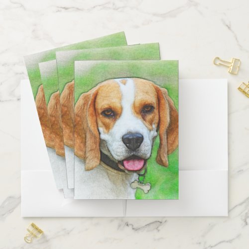 Beagle Hound Dog _ Color Pencil Sketch Pocket Folder