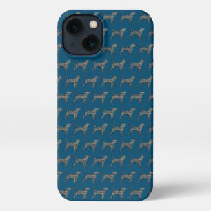 Beagle Hound Dog Cute Silhouette Grid Blue iPhone 13 Case