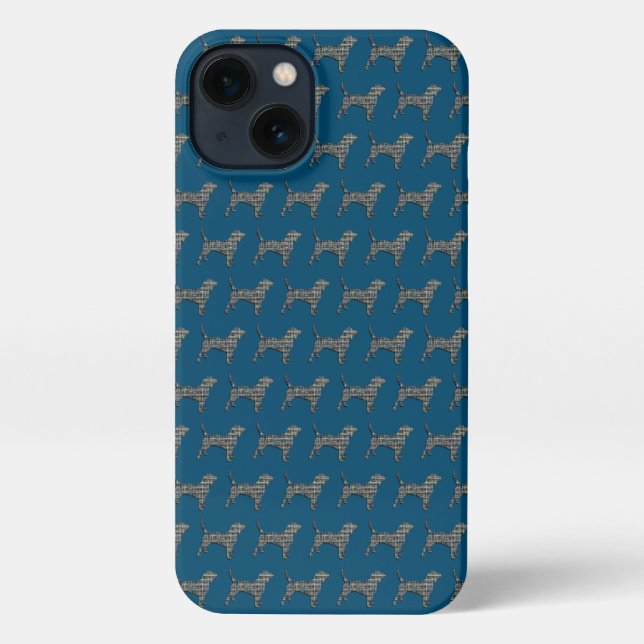 Beagle Hound Dog Cute Silhouette Grid Blue iPhone Case (Back)