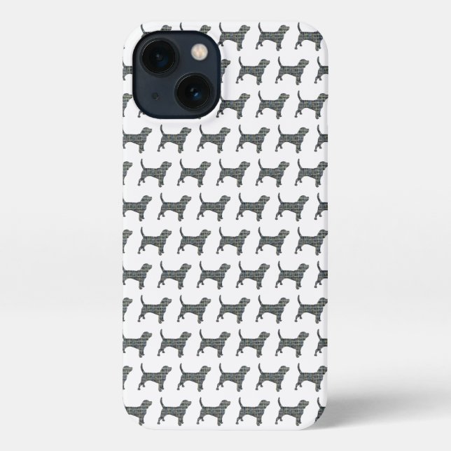 Beagle Hound Dog Cute Silhouette Grid White iPhone Case (Back)