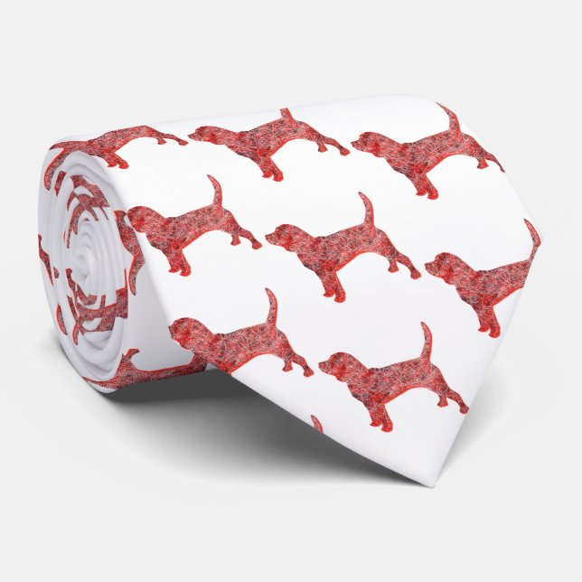 Beagle Hound Dog Cute Silhouette Red Neck Tie (Rolled)