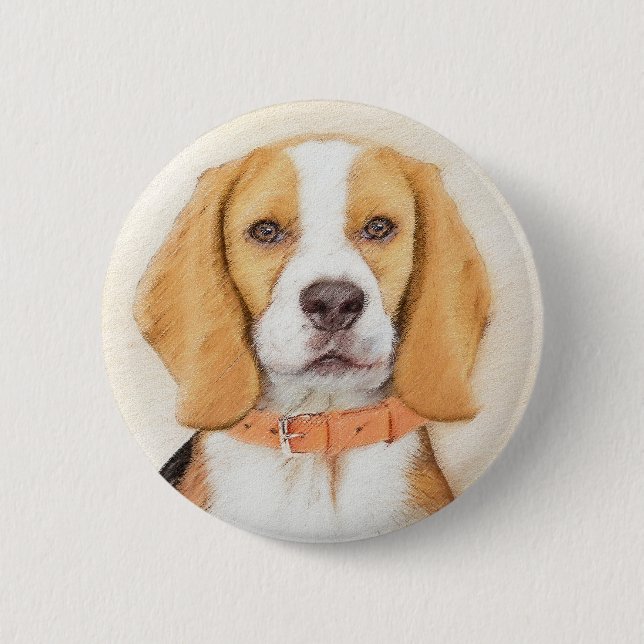 Beagle Hound Dog Painting Original Animal Art Button (Front)