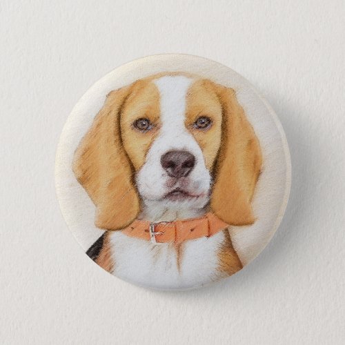 Beagle Hound Dog Painting Original Animal Art Button