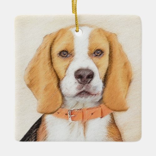 Beagle Hound Dog Painting Original Animal Art Ceramic Ornament