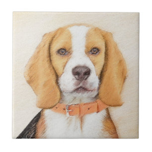 Beagle Hound Dog Painting Original Animal Art Ceramic Tile