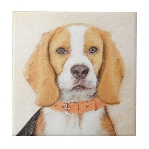 Beagle Hound Dog Painting Original Animal Art Ceramic Tile