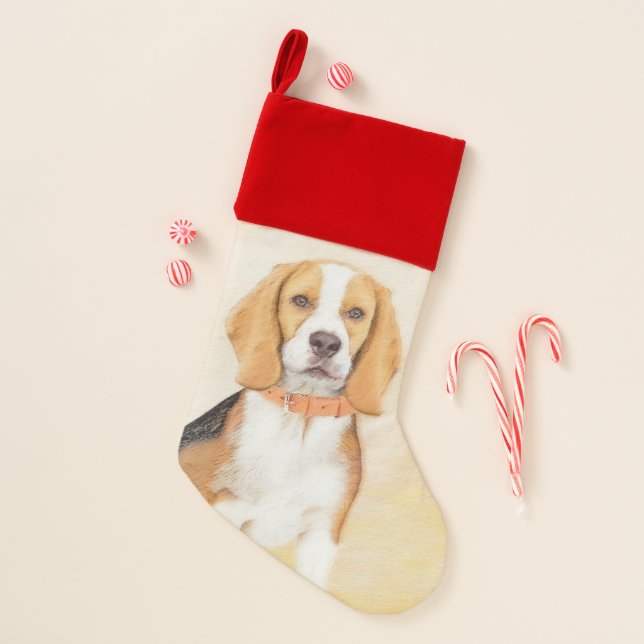 Beagle Hound Dog Painting Original Animal Art Christmas Stocking (Front)