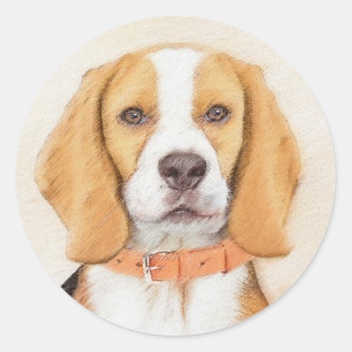 Beagle Hound Dog Painting Original Animal Art Classic Round Sticker