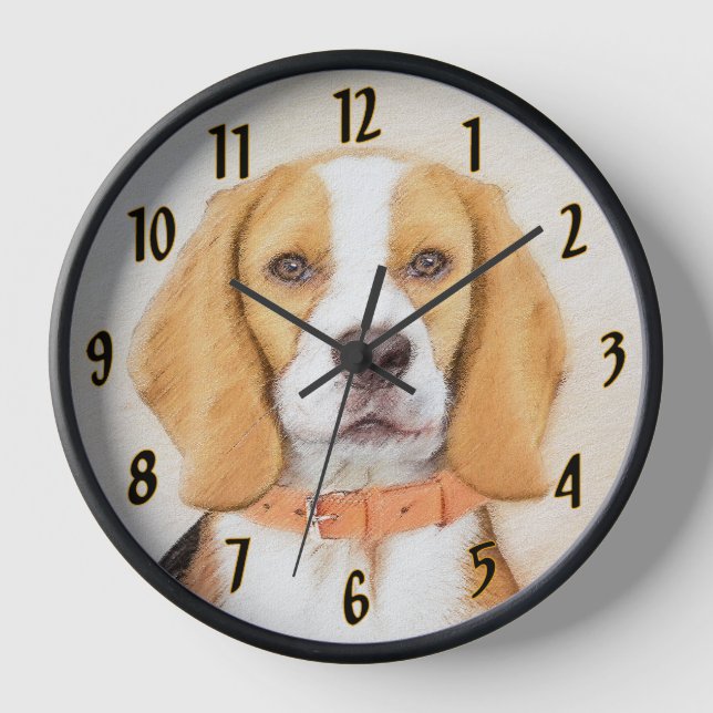 Beagle Hound Dog Painting Original Animal Art Clock (Front)