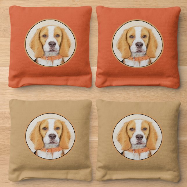 Beagle Hound Dog Painting Original Animal Art Cornhole Bags (Wood)
