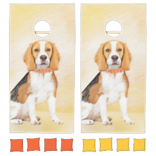 Beagle Hound Dog Painting Original Animal Art Cornhole Set