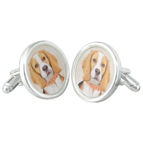 Beagle Hound Dog Painting Original Animal Art Cufflinks