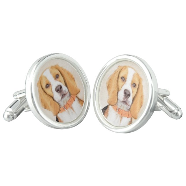 Beagle Hound Dog Painting Original Animal Art Cufflinks (Angled)