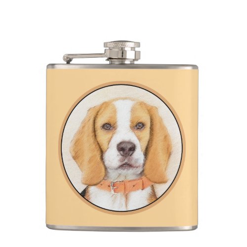 Beagle Hound Dog Painting Original Animal Art Flask