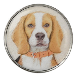 Beagle Hound Dog Painting Original Animal Art Golf Ball Marker