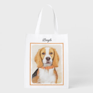 Beagle Hound Dog Painting Original Animal Art Grocery Bag