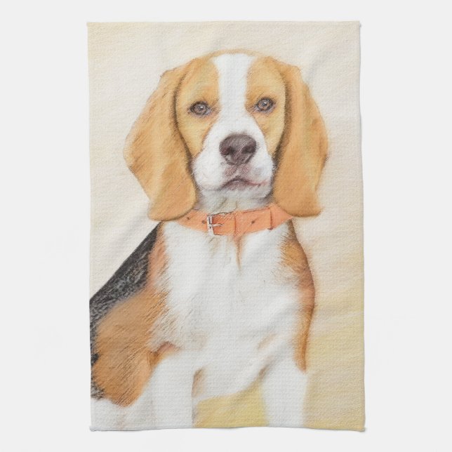 Beagle Hound Dog Painting Original Animal Art Kitchen Towel (Vertical)