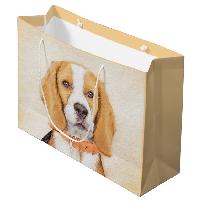 Beagle Hound Dog Painting Original Animal Art Large Gift Bag (Front Angled)