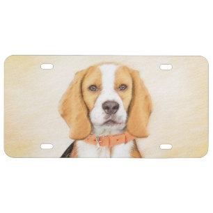 Beagle Hound Dog Painting Original Animal Art License Plate