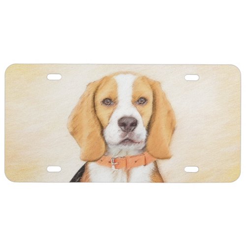 Beagle Hound Dog Painting Original Animal Art License Plate