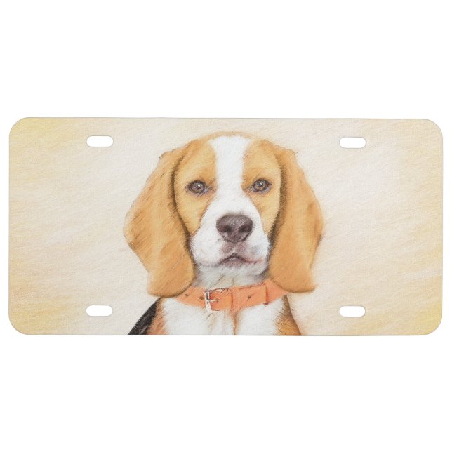 Beagle Hound Dog Painting Original Animal Art License Plate (Front)