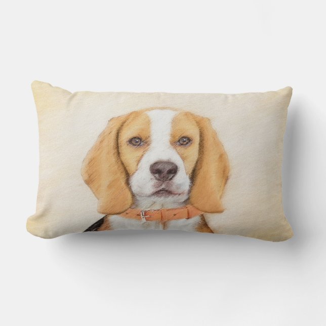 Beagle Hound Dog Painting Original Animal Art Lumbar Pillow (Front)