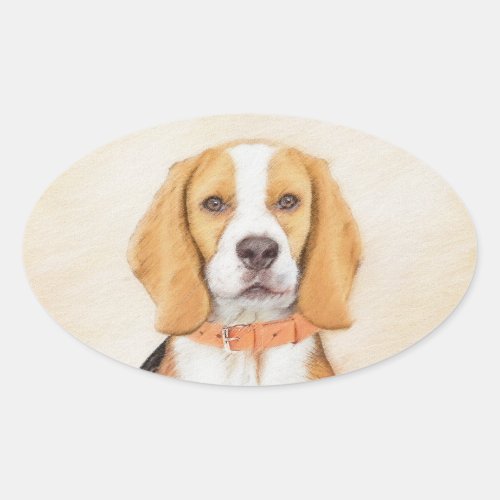 Beagle Hound Dog Painting Original Animal Art Oval Sticker