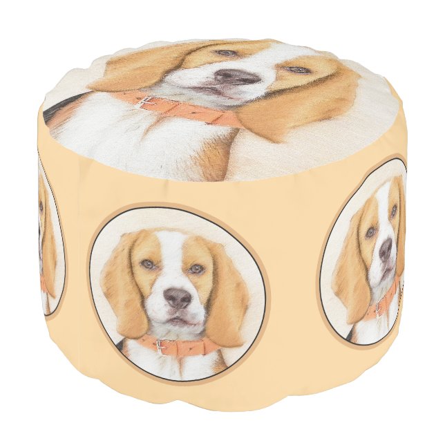 Beagle Hound Dog Painting Original Animal Art Pouf (Angled Back)