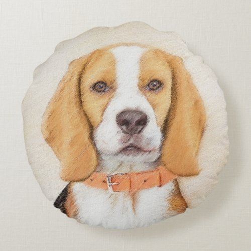 Beagle Hound Dog Painting Original Animal Art Round Pillow