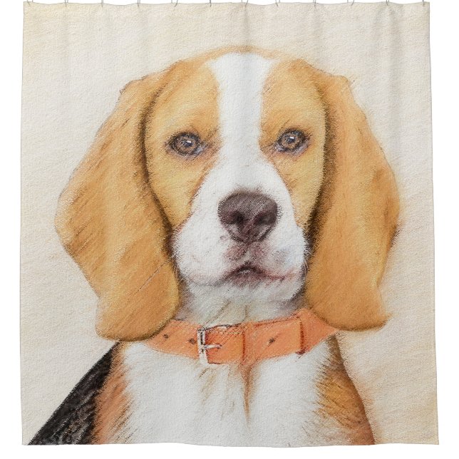 Beagle Hound Dog Painting Original Animal Art Shower Curtain (Front)
