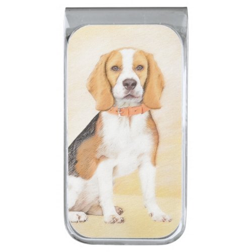 Beagle Hound Dog Painting Original Animal Art Silver Finish Money Clip