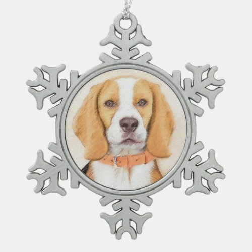 Beagle Hound Dog Painting Original Animal Art Snowflake Pewter Christmas Ornament