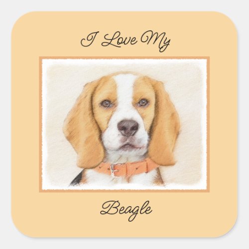 Beagle Hound Dog Painting Original Animal Art Square Sticker